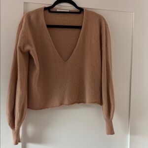 Ryan Roche Deep V-Neck Camel Sweater